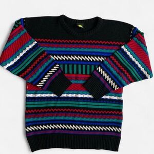Vintage colorful black geometric grandpa sweater